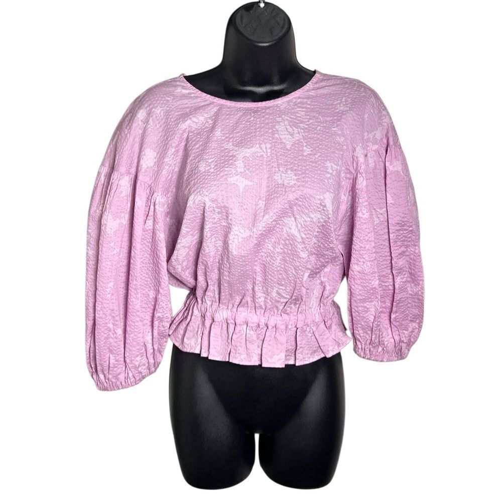 Secular cropped blouse with puff sleeves Purple Size Small